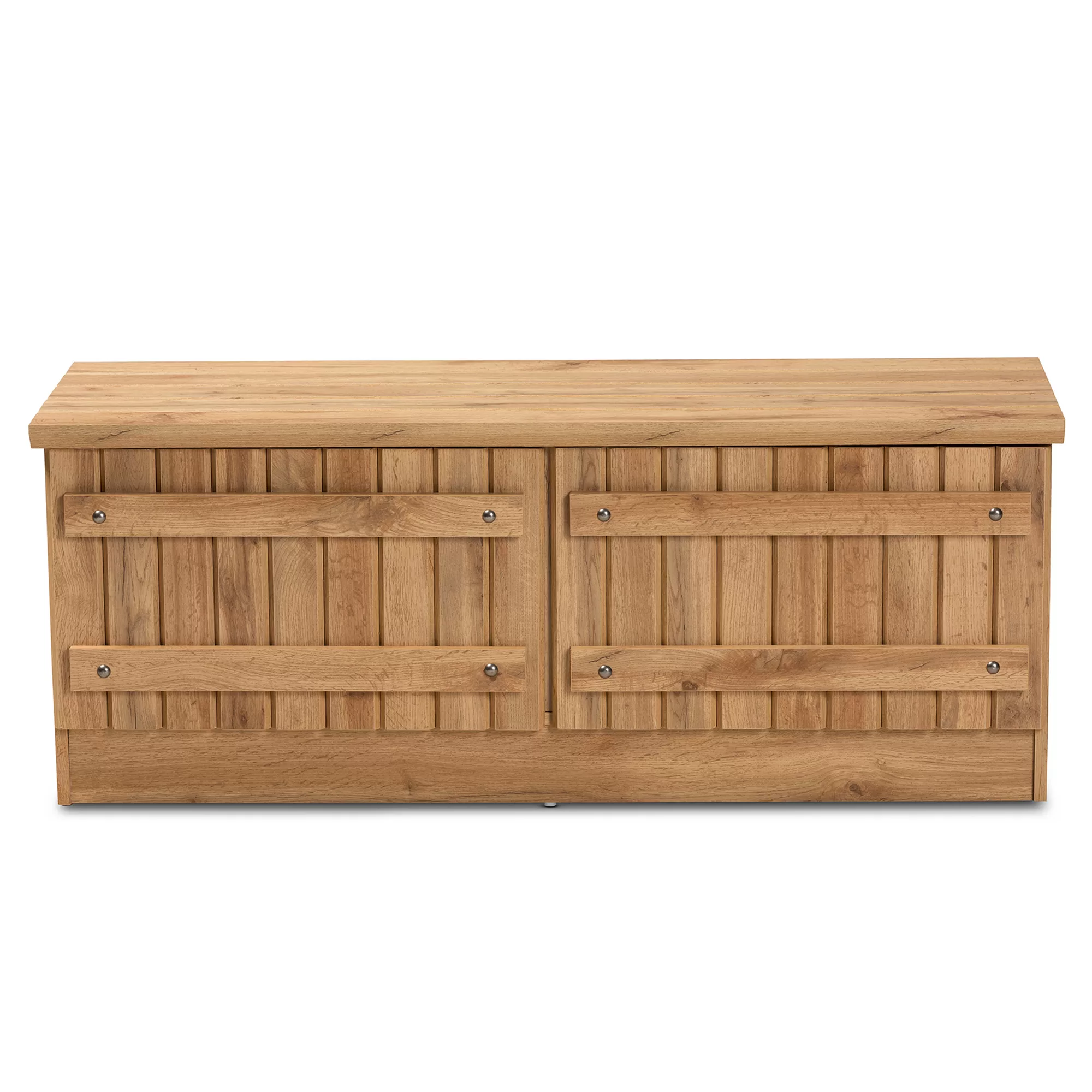Baxton Studio Oswald Modern and Contemporary Farmhouse Natural Oak Brown Finished Wood 2-Door Storage Bench