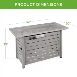 Best Choice Products 42in Fire Pit Table 50,000 BTU Rectangular Steel Propane Gas w/ Cover, Glass Beads - Gray