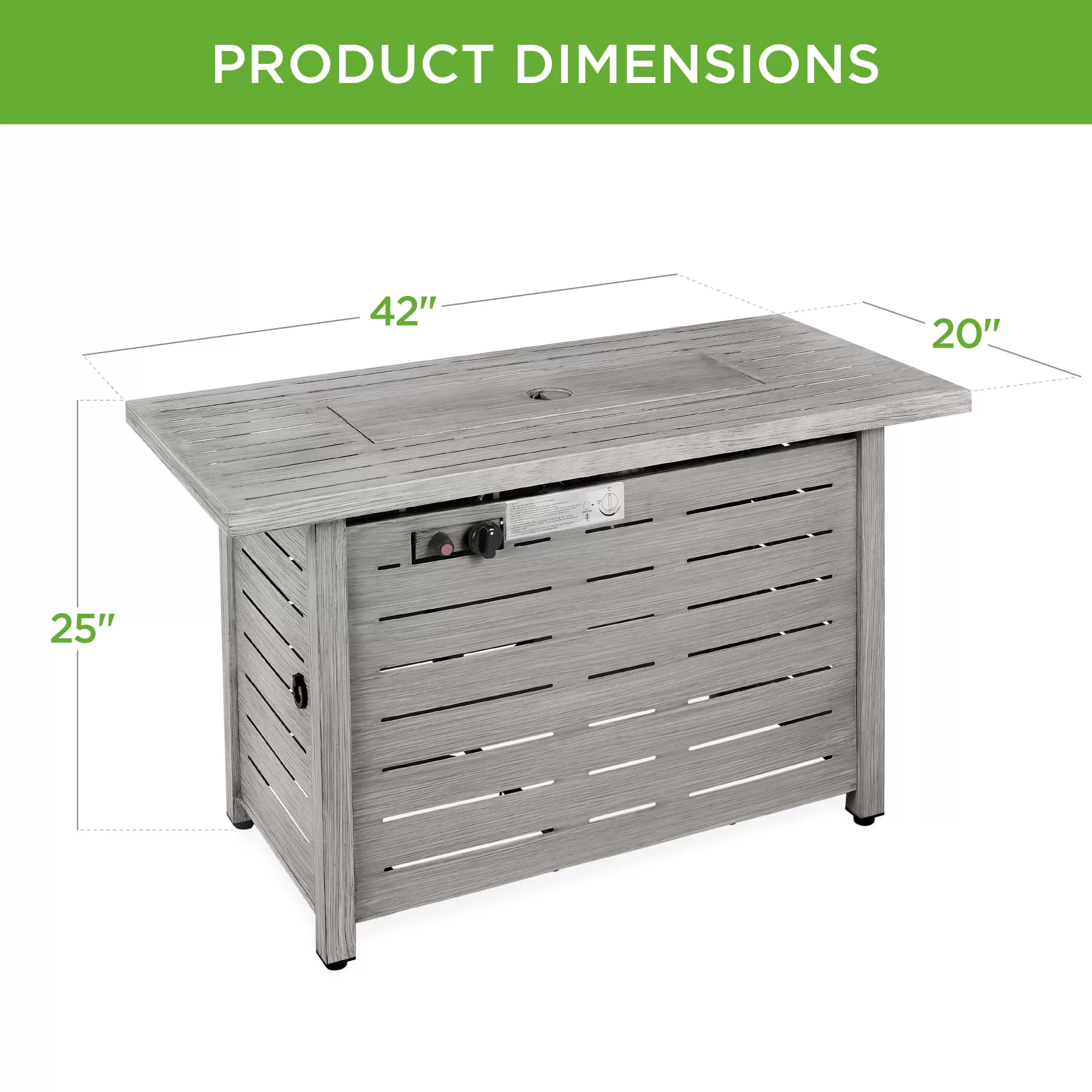 Best Choice Products 42in Fire Pit Table 50,000 BTU Rectangular Steel Propane Gas w/ Cover, Glass Beads - Gray