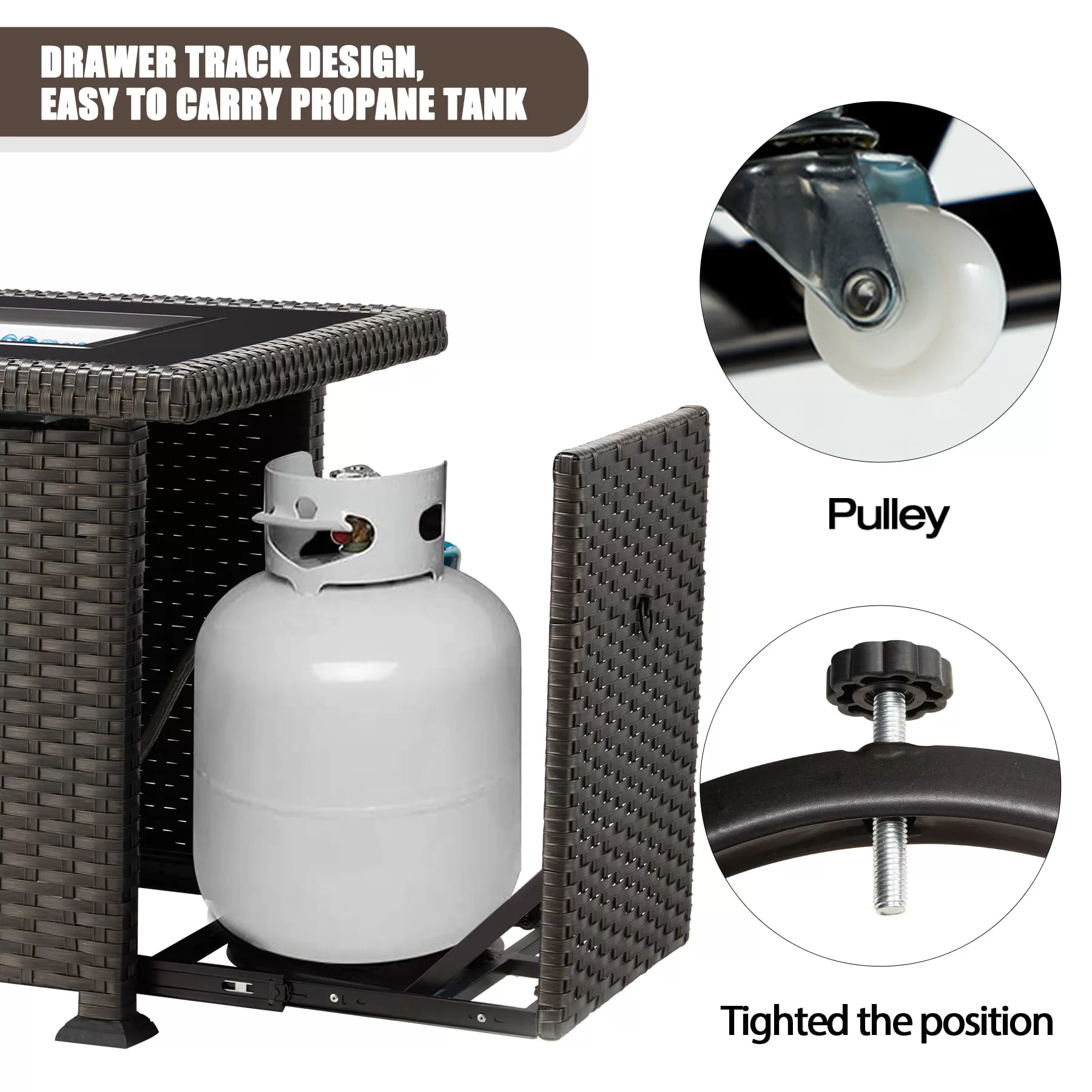 50 in Propane Fire Pit Table,Rattan Fire Pit Table Without Glass Wind Guard,50,000 BTU Gas Firepits for Outside Output