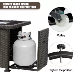44 in Propane Fire Pit Table,Rattan Fire Pit Table with Lid, Waterproof Cover, 50,000 BTU Gas Firepits for Outside Output
