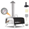 PIZZELLO Pellet Pizza Oven 12" Outdoor Wood Fired Pizza Ovens with Pizza Stone, Pizza Peel, Fold-up Legs, Cover, Thermometer, Chimney - Black