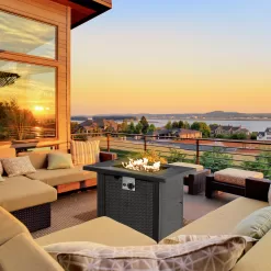 Outsunny 30 Inch Outdoor Propane Gas Fire Pit Table, 50,000 BTU Auto-Ignition Square Wicker-effect Gas Firepit, CSA Certification