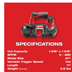 Milwaukee Band Saw 2429-21XC M12 12-Volt Lithium-Ion Cordless Sub-Compact XC Kit with One 3.0h Battery, Charger and Hard Case