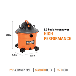 RIDGID HD1640 16 Gal. 5.0-Peak HP NXT Wet/Dry Shop Vacuum with Filter, Hose and Accessories