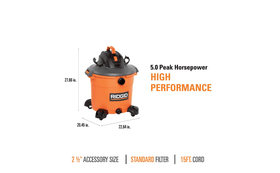 RIDGID HD1640 16 Gal. 5.0-Peak HP NXT Wet/Dry Shop Vacuum with Filter, Hose and Accessories