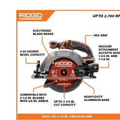RIDGID R9207 18V Cordless 1/2 in. Drill/Driver and 6-1/2 in. Circular Saw Combo Kit with 2.0 Ah and 4.0 Ah Battery, Charger, and Bag