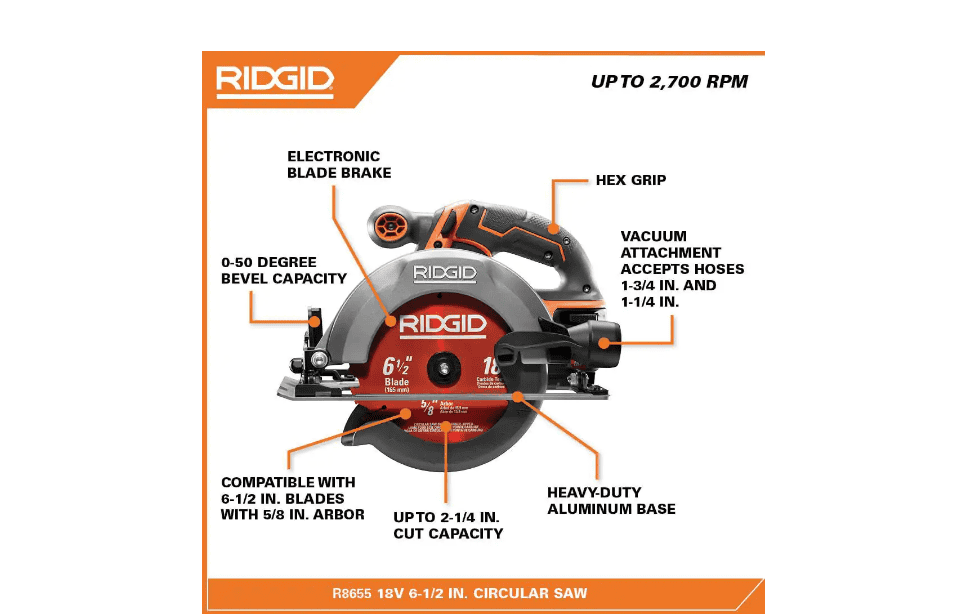RIDGID R9207 18V Cordless 1/2 in. Drill/Driver and 6-1/2 in. Circular Saw Combo Kit with 2.0 Ah and 4.0 Ah Battery, Charger, and Bag