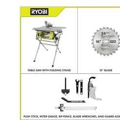 RYOBI Table Saw RTS12 15 Amp 10-in with Folding Stand