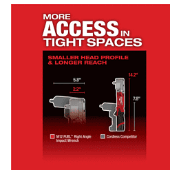 Milwaukee 2564-20 M12 FUEL 12V Lithium-Ion Brushless Cordless 3/8 in. Right Angle Impact Wrench (Tool-Only)