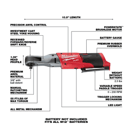Milwaukee 2554-20-2557-20 M12 FUEL 12V Lithium-Ion Brushless Cordless Stubby 3/8 in. Impact Wrench and Ratchet Kit (Tool-Only Kit)