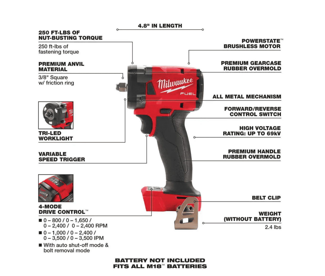 Milwaukee 2962-20-2854-20 M18 Impact Wrench Gen-2 18-Volt Li-Ion Cordless Mid Torque w/Friction Ring