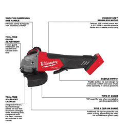 Milwaukee 2962-20-2880-20 M18 FUEL Gen-2 18V Lithium-Ion Brushless Cordless Mid Torque 1/2 in. Impact Wrench with Friction Ring with Grinder
