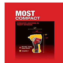 Milwaukee 2554-20-2564-20-2567-20 M12 FUEL 12V Li-Ion Brushless Cordless Stubby 3/8 in