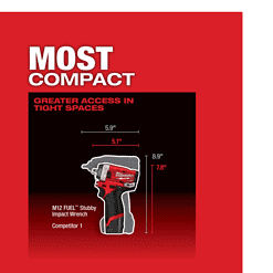 Milwaukee 2552-22 M12 FUEL 12V Lithium-Ion Brushless Cordless Stubby 1/4 in. Impact Wrench Kit with One 4.0 and One 2.0Ah Batteries