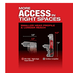Milwaukee 2565P-20 M12 FUEL 12V Lithium-Ion Brushless Cordless 1/2 in. Right Angle Impact Wrench with Pin Detent (Tool-Only)