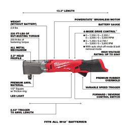 Milwaukee 2564-22-2565-20 M12 FUEL 12V Lithium-Ion Brushless Cordless 3/8 in. and 1/2 in. Right Angle Impact Wrench Kit (2-Tool)