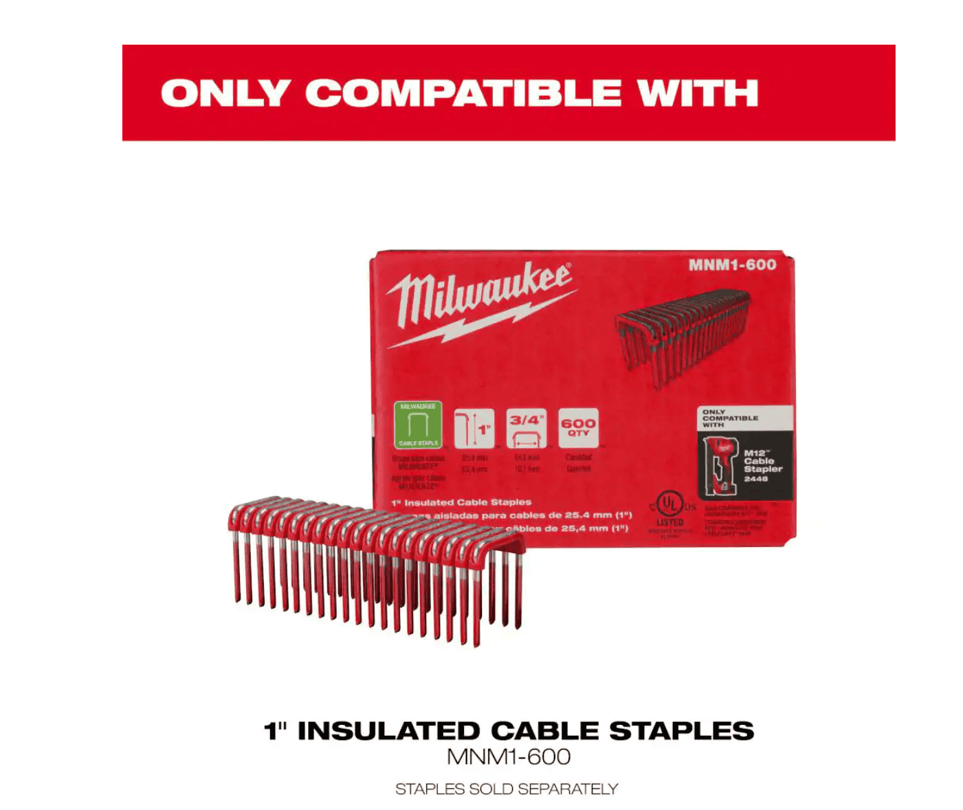 Milwaukee 2448-21 M12 12-Volt Lithium-Ion Cordless Cable Stapler Nailer Kit with 2.0Ah Battery, Charger and Bag
