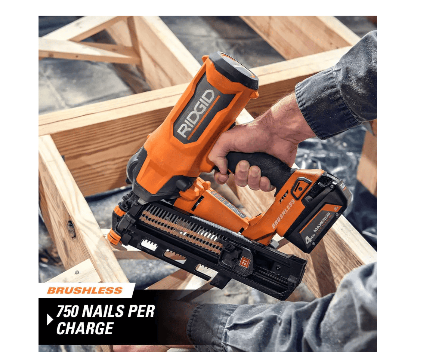 RIDGID R09894B-AC87004 18V Lithium-Ion Brushless Cordless 21° 3-1/2 in. Framing Nailer with 18V Lithium-Ion 4.0 Ah Battery