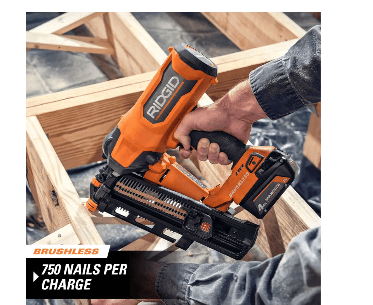 RIDGID R09894B-AC8400802P 18V Lithium-Ion Brushless Cordless 21° 3-1/2 in. Framing Nailer with 18V Compact Lithium-Ion 2.0 Ah Battery 2-Pack