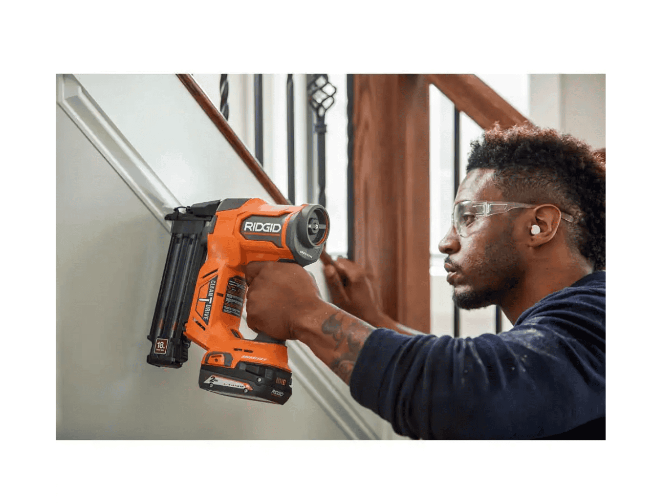 RIDGID R09891B-AC8400802 18V Brushless Cordless 18-Gauge 2-1/8 in. Brad Nailer with CLEAN DRIVE Technology with 18V 2.0 Ah Lithium-Ion Battery