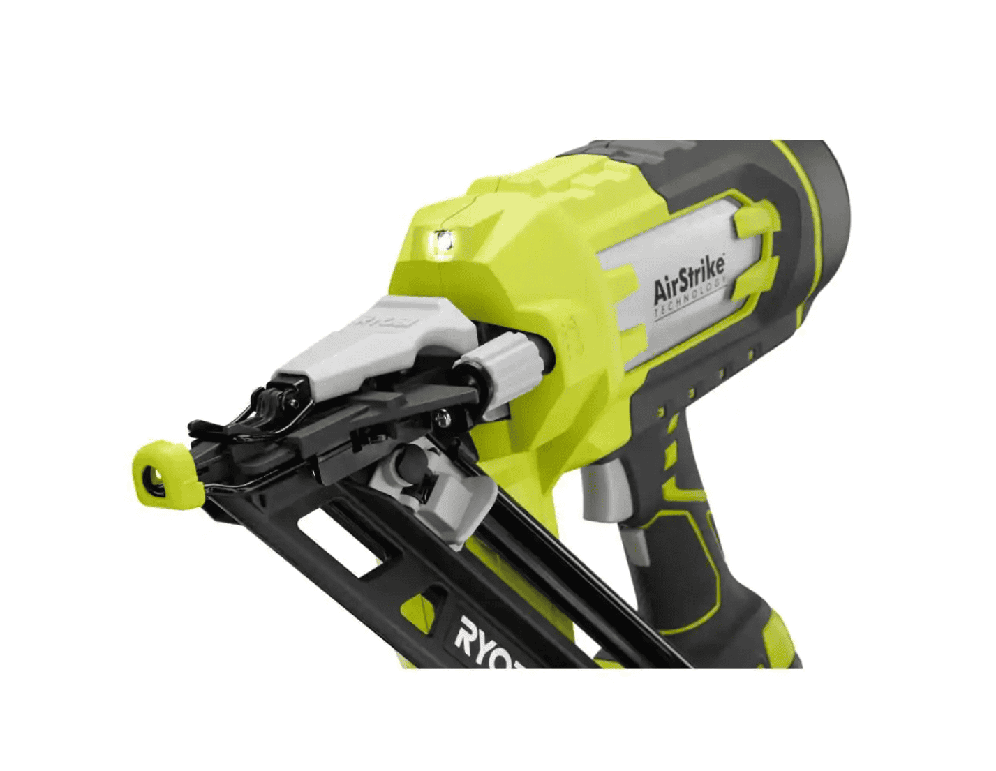 RYOBI P330 ONE+ 18V Lithium-Ion Cordless AirStrike 15-Gauge Angled Finish Nailer (Tool Only) with Sample Nails