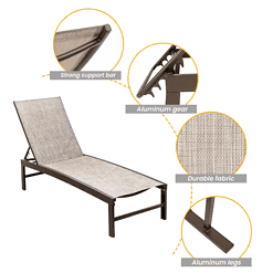 Crestlive Products 2-Piece Aluminum Adjustable Outdoor Chaise Lounge in Beige