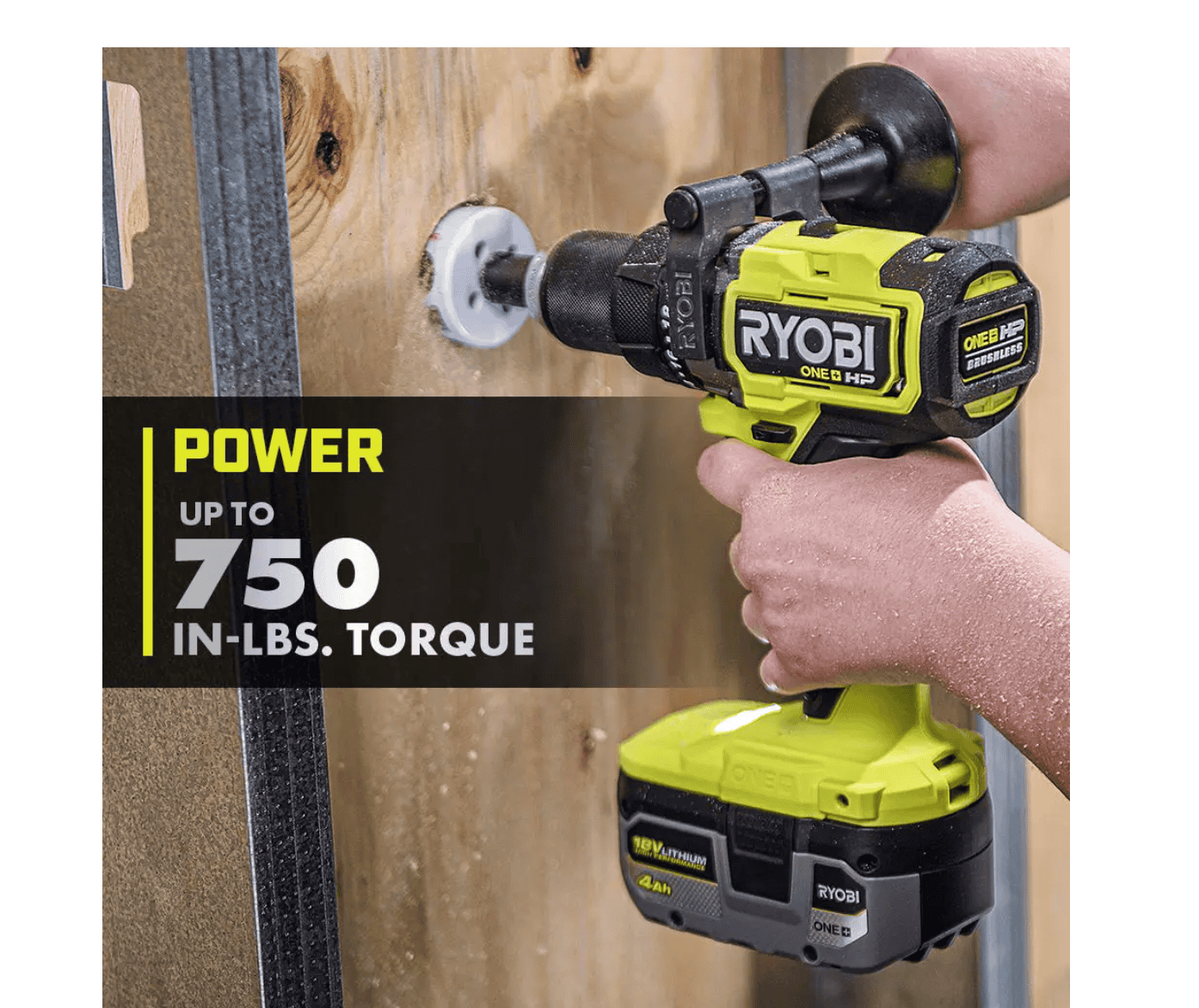 RYOBI PBLHM101K ONE+ HP 18V Brushless Cordless 1/2 in. Hammer Drill Kit with (1) 4.0 Ah High Performance Battery, Charger, and Tool Bag