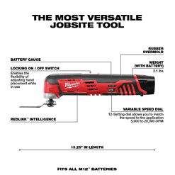 Milwaukee 2415-20-2426-20-48-11-2460 M12 12V Lithium-Ion Cordless 3/8 in. Right Angle Drill with M12 Oscillating Multi-Tool and 6.0 Ah XC Battery Pack