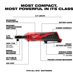 Milwaukee 2551-22-2457-20 M12 FUEL SURGE 12V Lithium-Ion Brushless Cordless 1/4 in. Hex Impact Driver Compact Kit w/ M12 3/8 in. Ratchet