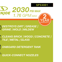 Sun Joe SPX4001 2030 PSI 1.76 GPM 14.5 Amp Electric Pressure Washer with Pressure-Select Technology and Hose Reel