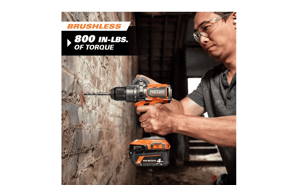 RIDGID R86115K 18V Brushless Cordless 1/2 in. Hammer Drill/Driver Kit with 4.0 Ah MAX Output Battery, 18V Charger, and Tool Bag