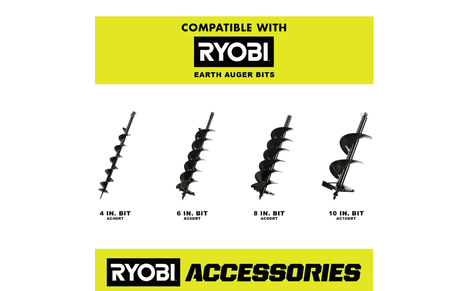 RYOBI RY40710VNM 40V HP Brushless Cordless Earth Auger with 8 in. Bit with 4.0 Ah Battery and Charger