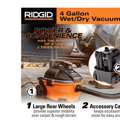 RIDGID WD4070 4 Gallon 5.0-Peak HP Portable Wet/Dry Shop Vacuum with Fine Dust Filter, Hose and Accessories