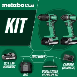 Alternative view of Metabo HPT MultiVolt 2-Tool 18-volt Brushless Power Tool Combo Kit with Soft Case (2 Li-ion Batteries Included and Charger Included)