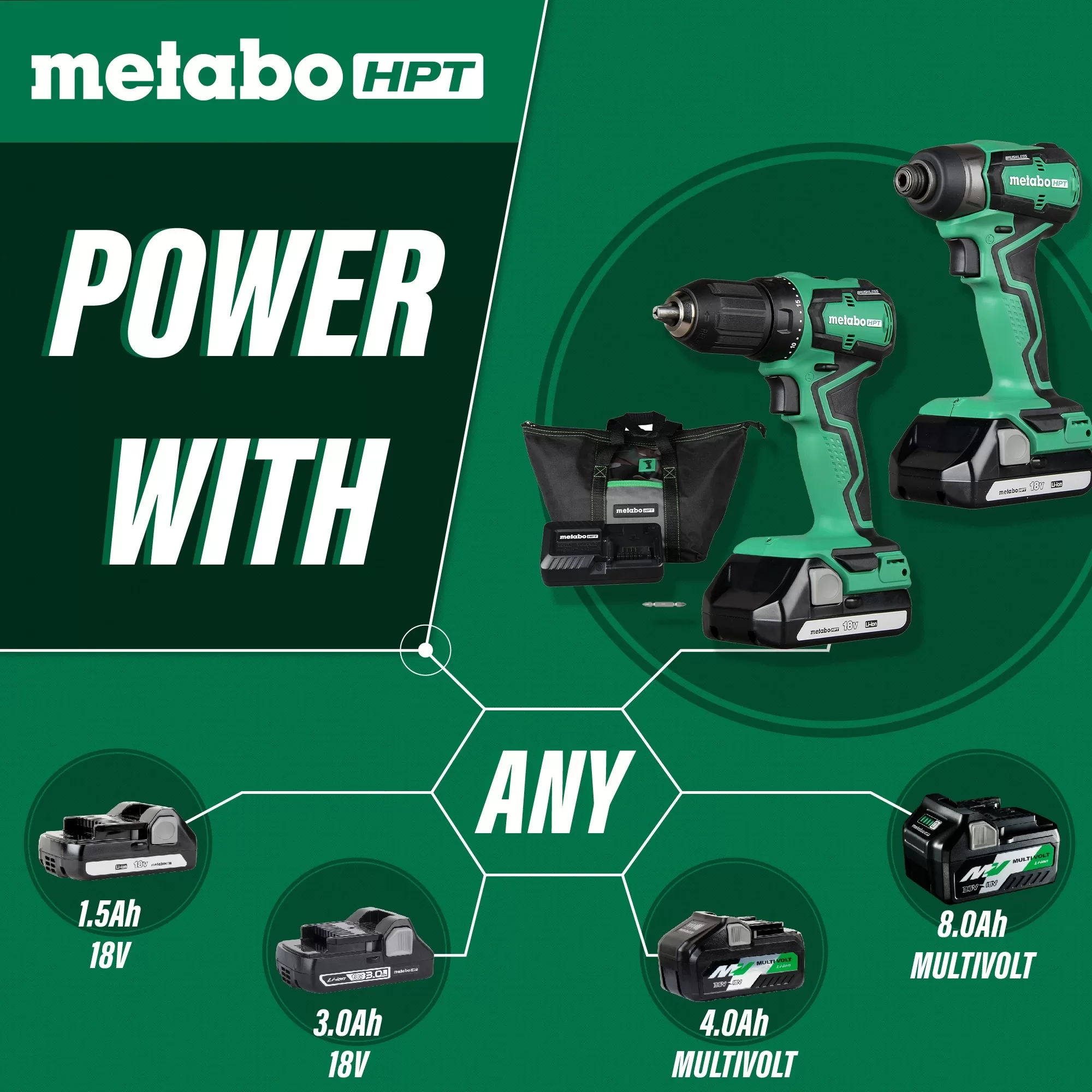 Metabo HPT MultiVolt 2-Tool 18-volt Brushless Power Tool Combo Kit with Soft Case (2 Li-ion Batteries Included and Charger Included) - Image 4