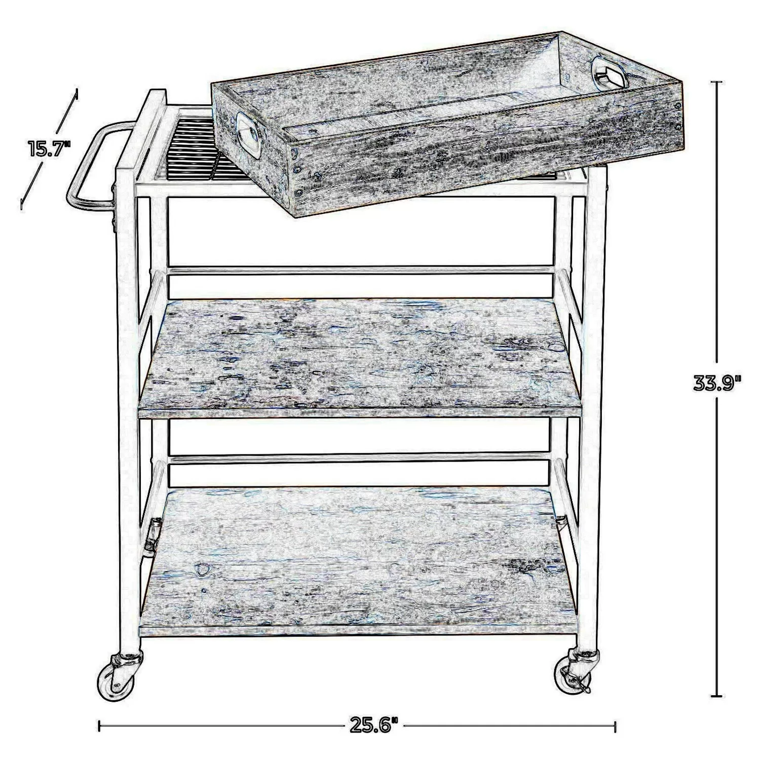Benzara Brown Wood Base with Wood Top Rolling Kitchen Cart (15.7-in x 25.6-in x 33.9-in) - Image 5
