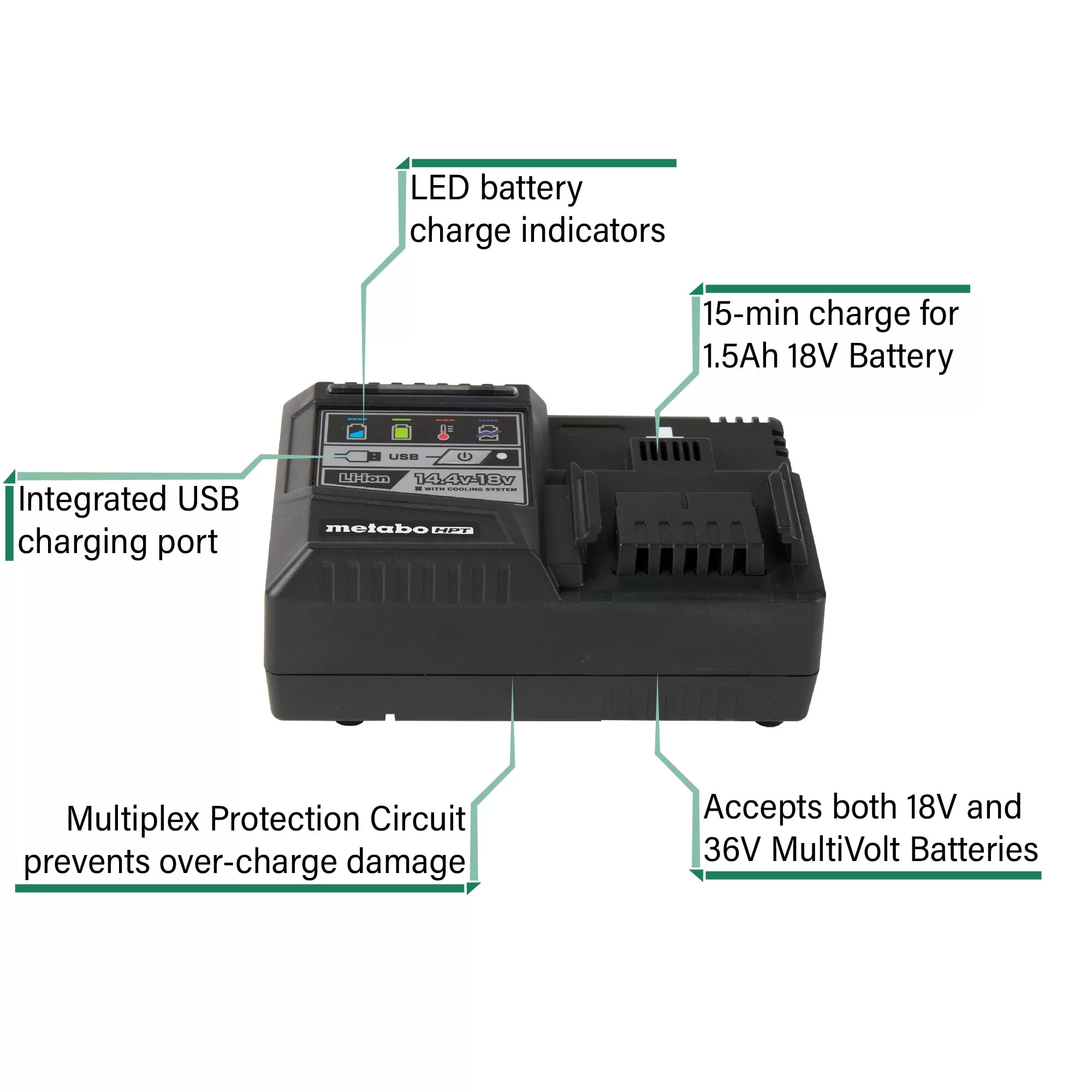 Metabo HPT MultiVolt 18-Volt 2-Pack Lithium-ion Power Tool Battery and Charger (Charger Included) - Image 2