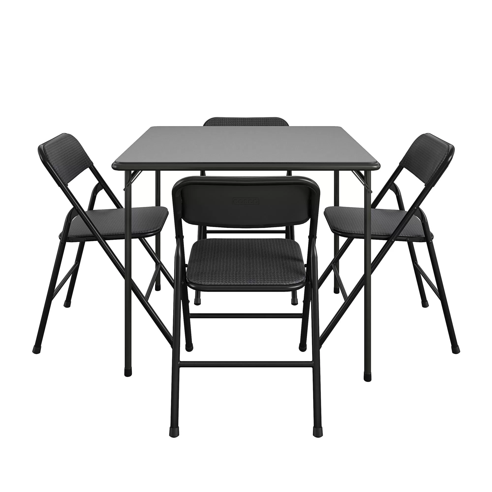 COSCO Premium 5-Piece Fabric Folding Chair & Classic 34"Vinyl Card Table Set, Black