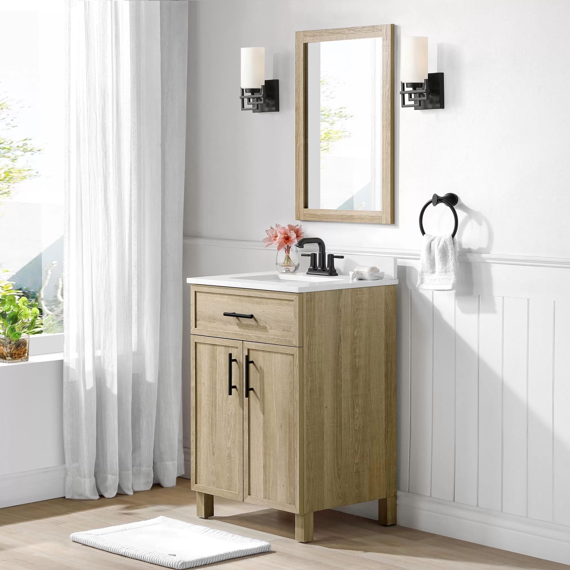 Style Selections Dolton 24-in Natural Oak Undermount Single Sink Bathroom Vanity with White Engineered Stone Top (Mirror Included) - Image 7
