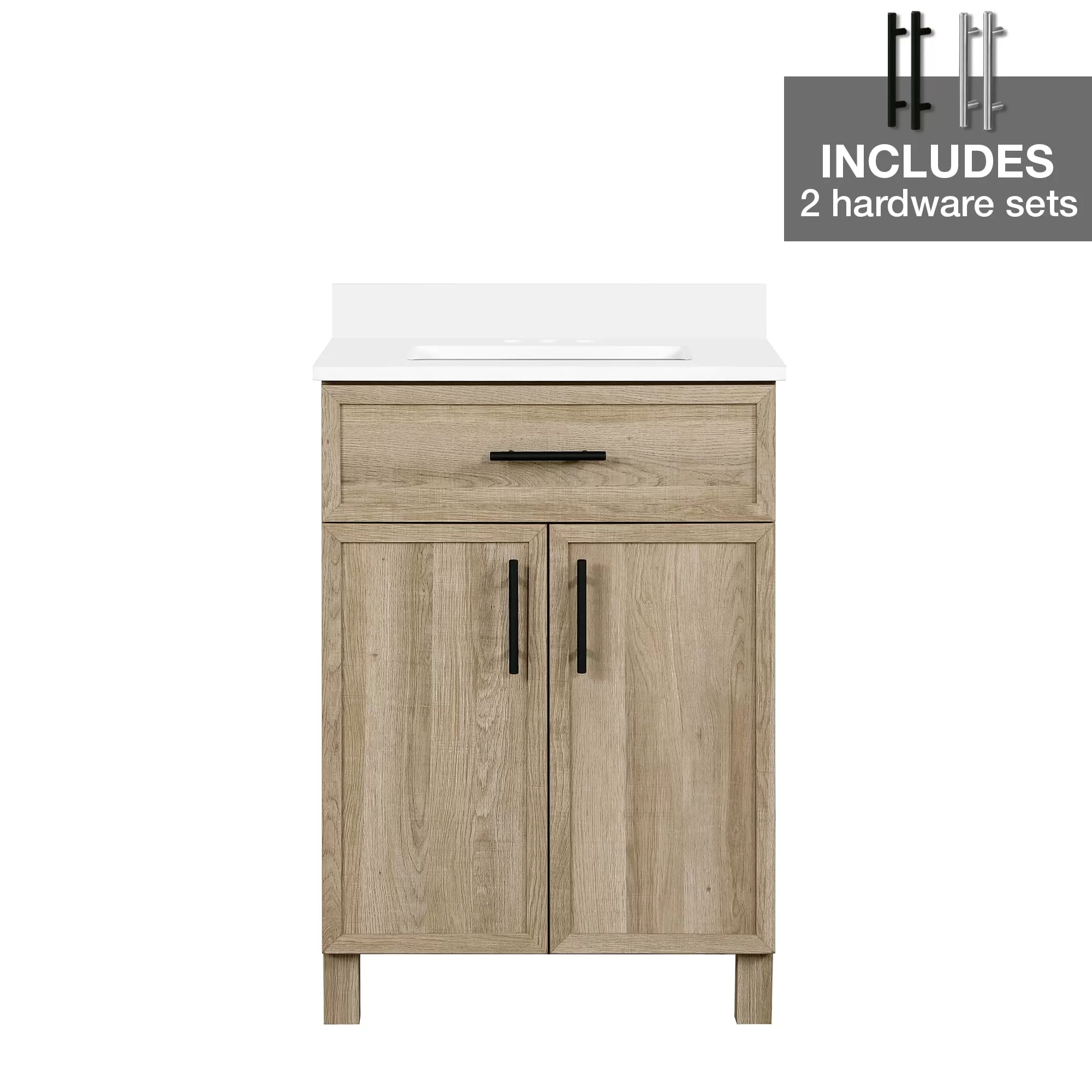 Style Selections Dolton 24-in Natural Oak Undermount Single Sink Bathroom Vanity with White Engineered Stone Top (Mirror Included) - Image 10