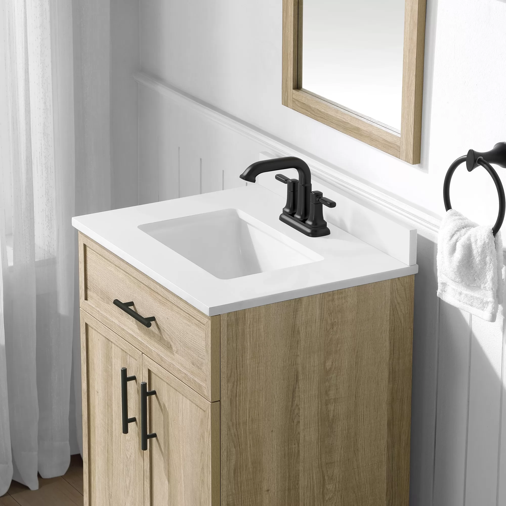 Style Selections Dolton 24-in Natural Oak Undermount Single Sink Bathroom Vanity with White Engineered Stone Top (Mirror Included) - Image 9