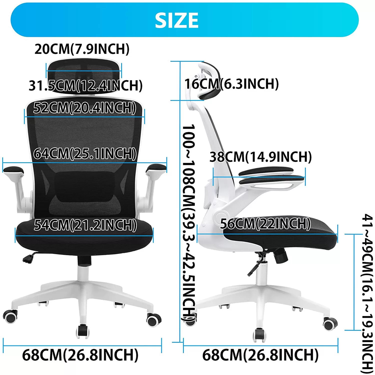 Ergonomic Office Chair, Coolhut Breathable Mesh Desk Chair with Headrest and Flip-up Arms (White)