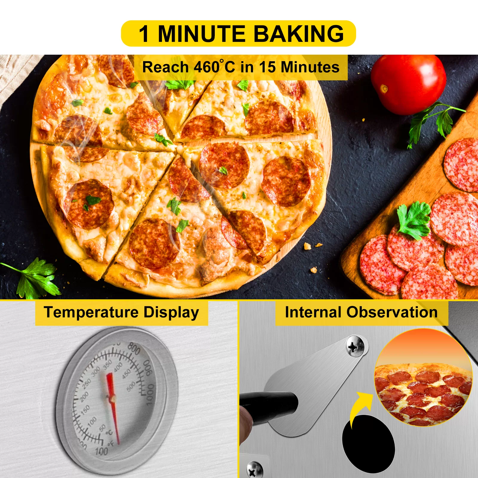 VEVOR Wood Fired Oven 12" Portable Pizza Oven, Max Temperature Stainless Steel Portable Wood Fired Pizza Oven
