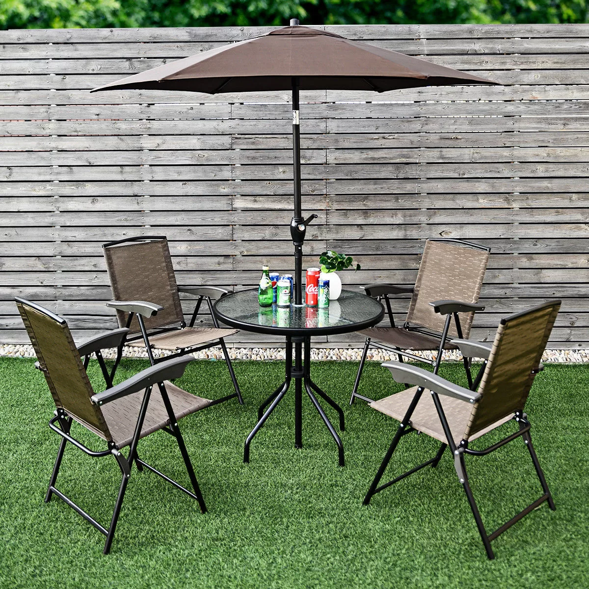 Costway 4PCS Folding Sling Chairs Steel Armrest Patio Garden Camping W/Adjustable Back