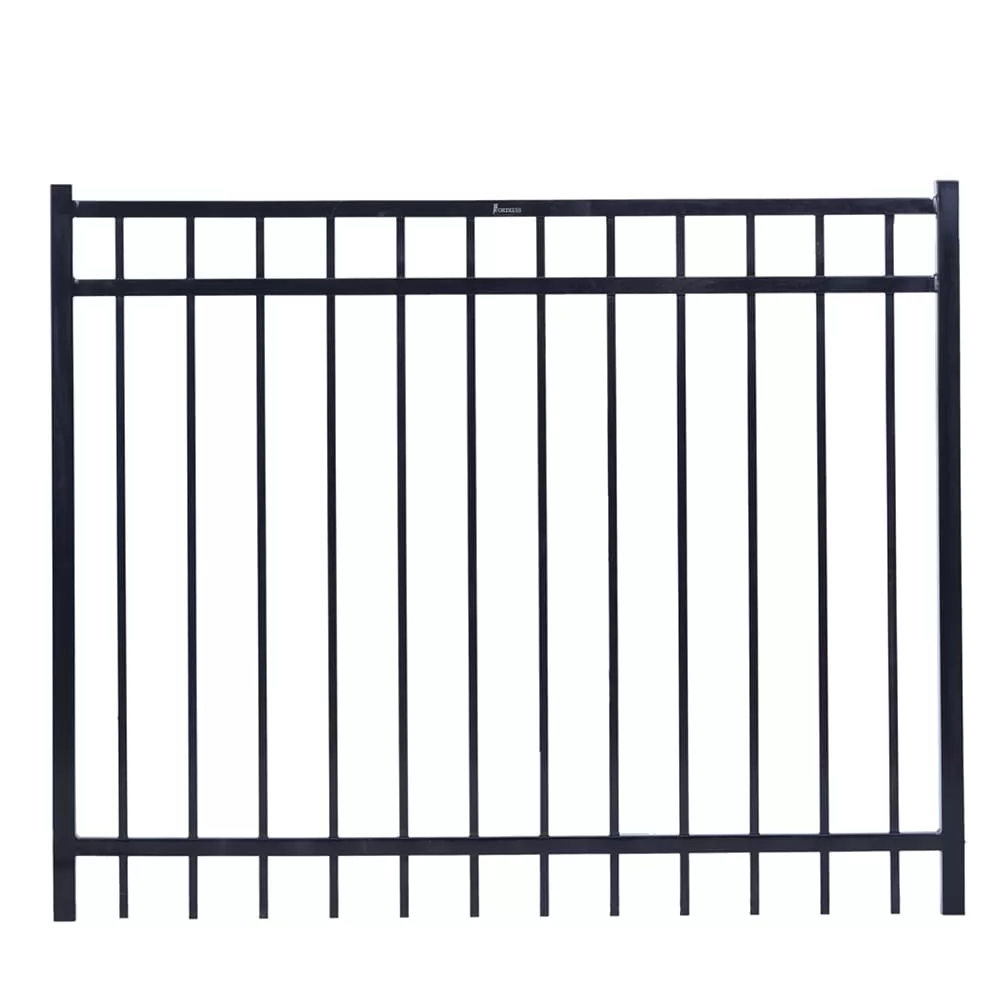 Fortress Building Products Versai 4-ft H x 5-ft W Gloss Black Powder-coated Galvanized Steel Spaced Picket Flat-top Privacy Walk-thru Fence Gate