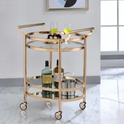 ACME FURNITURE Gold Metal Base with Glass Top Rolling Kitchen Cart (18.9-in x 26.8-in x 34.3-in)