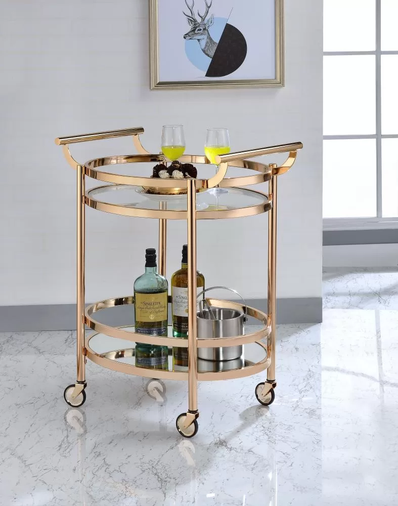 ACME FURNITURE Gold Metal Base with Glass Top Rolling Kitchen Cart (18.9-in x 26.8-in x 34.3-in)
