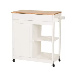 Glitzhome White Wood Base with Rubberwood Top Rolling Kitchen Island (17.24-in x 32.48-in x 34.45-in)