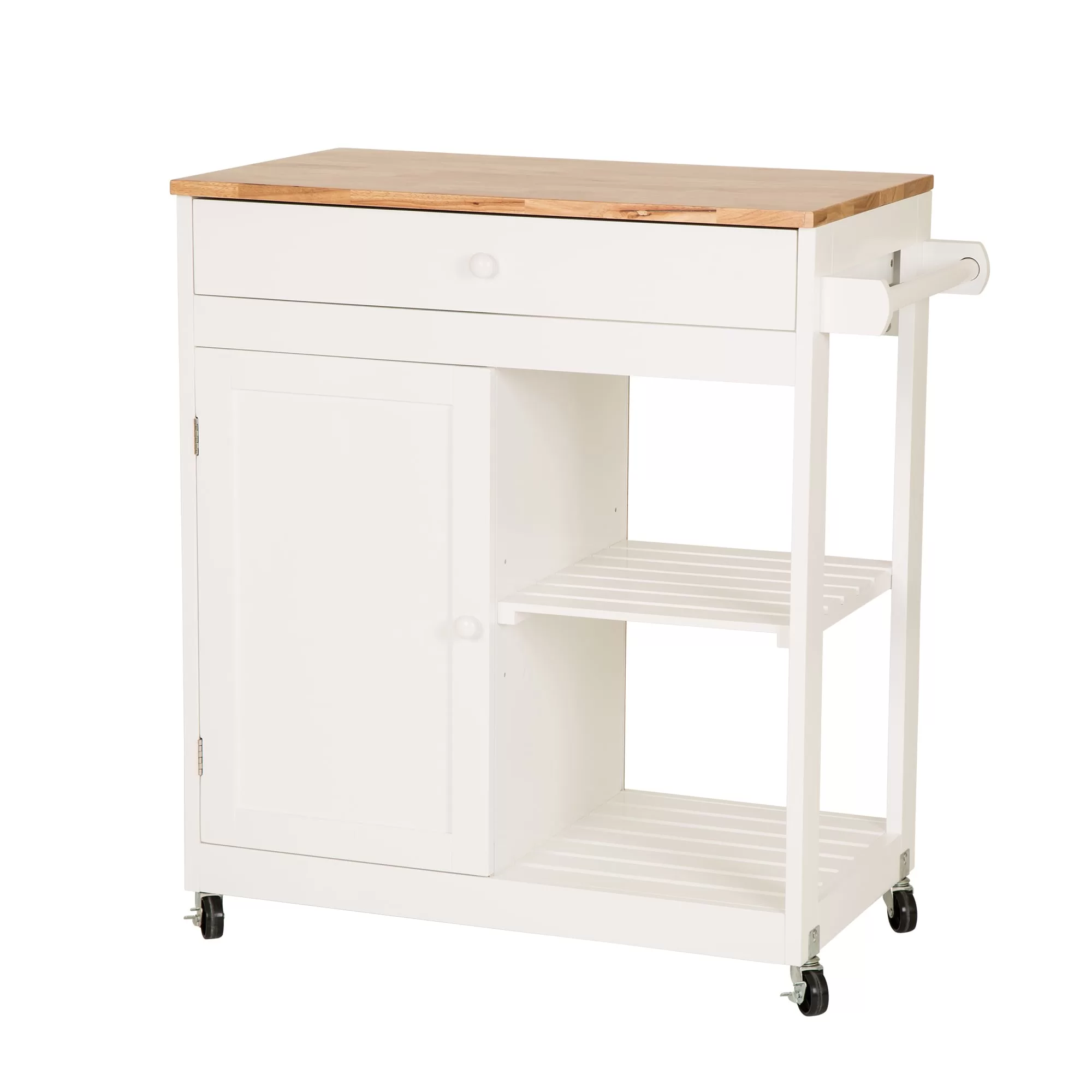 Glitzhome White Wood Base with Rubberwood Top Rolling Kitchen Island (17.24-in x 32.48-in x 34.45-in)